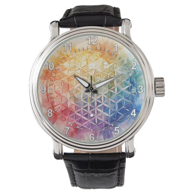 Montre Fleur de vie - Peinture aquarelle (devant)