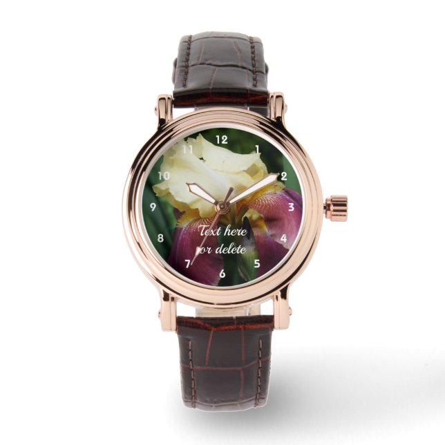 Montre Fleur d'Iris à harnais Jaune Personnalisée (Recto)