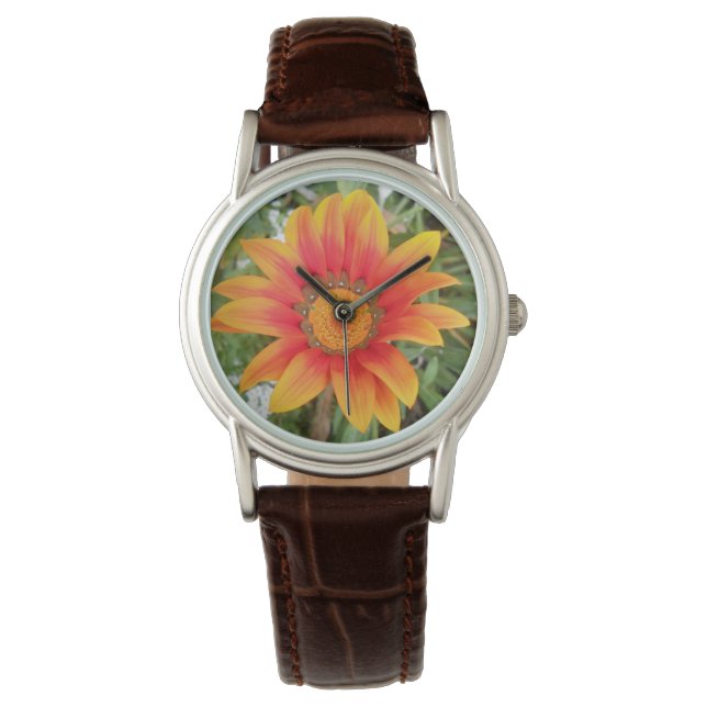 Montre Fleur orange unique (devant)