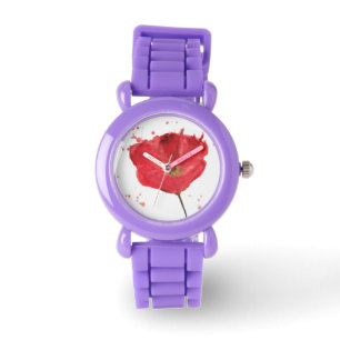 Montre Fleur peinte 2 de pavot d'aquarelle