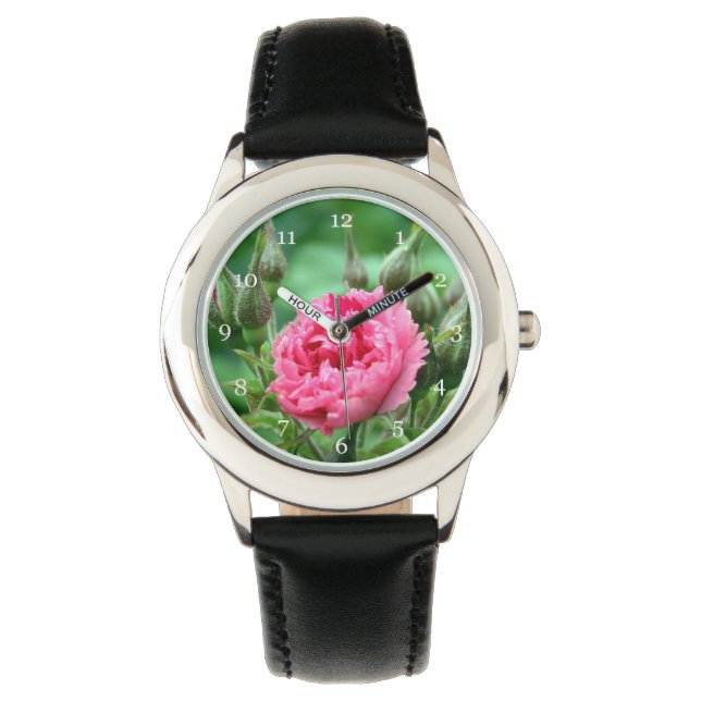 Montre fleur rose rose (devant)