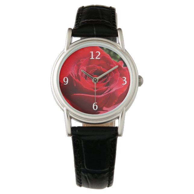 Montre Fleur rose rouge vif Belle florale (devant)