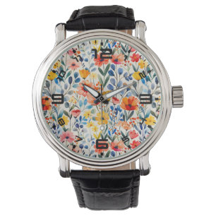 Montre Fleur sauvage de ressort d'aquarelle Arrière - pla