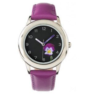 Montre Fleur violette Chiffres blancs Les enfants peuvent