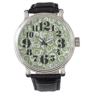 Montre Fleurissement floral vert et blanc