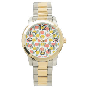 Montre Fleurs corail et or