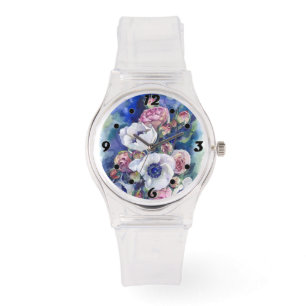 Montre Fleurs d'aquarelle anémone roses d'illustration fl