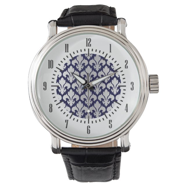 Montre Fleurs-de-lys argent et bleu (devant)