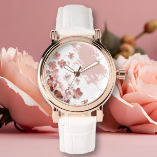 Montre Fleurs de Parties scintillant rose brosse florale