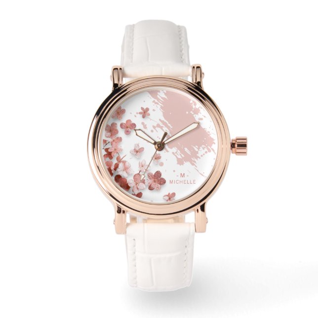 Montre Fleurs de Parties scintillant rose Floral Pinceau  (Recto)