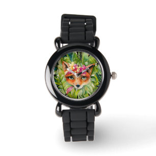 Montre Fleurs de renard aquarelle et Feuilles verts