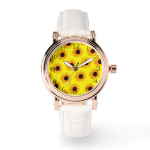 Montre Fleurs de soleil peintes à l'huile jaune,