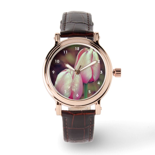 Montre Fleurs De Tulipes Roses Avec Arroses (Recto)