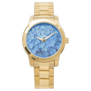 Montre Fleurs d'hortensia bleu monogrammées