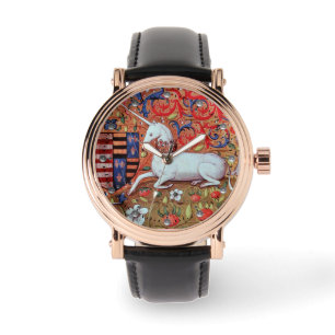 MONTRE FLEURS D'IMAGINAIRES UNICORNES ET MÉDIÉVAUX, MOTIF