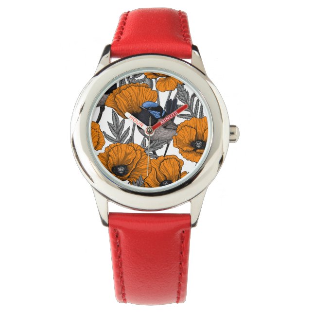 Montre Fleurs et fleurs de pavot orangé 2 (devant)