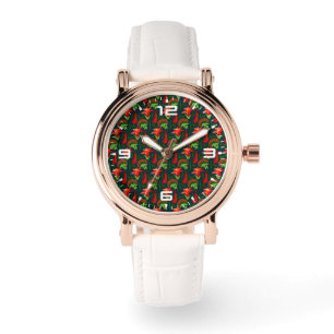 Montre Fleurs Exotiques Colorées Motif de Feuilles
