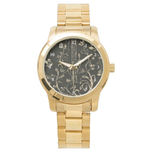 Montre Fleurs Guitare Art - Golden (devant)