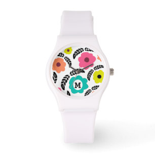 Montre Fleurs lumineuses modernes et monogramme à feuille