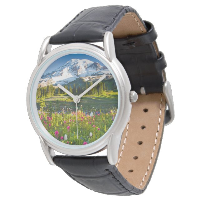 Montre Fleurs | Mt. Rainier Fleurs sauvages (Incliné)