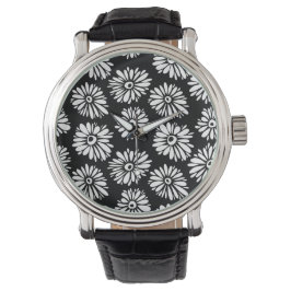 Montre Fleurs noires et blanches funky