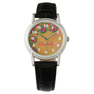 Montre Fleurs sauvages roses et orange personnalisés