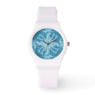 Montre Fleurs tropicales de damassé sur le bleu marin