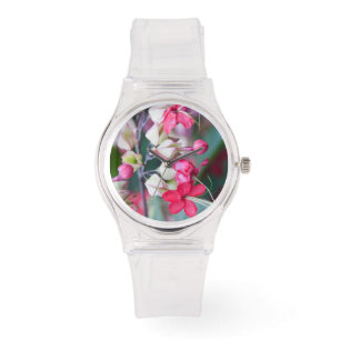 Montre Fleurs tropicales roses et blanches rouges