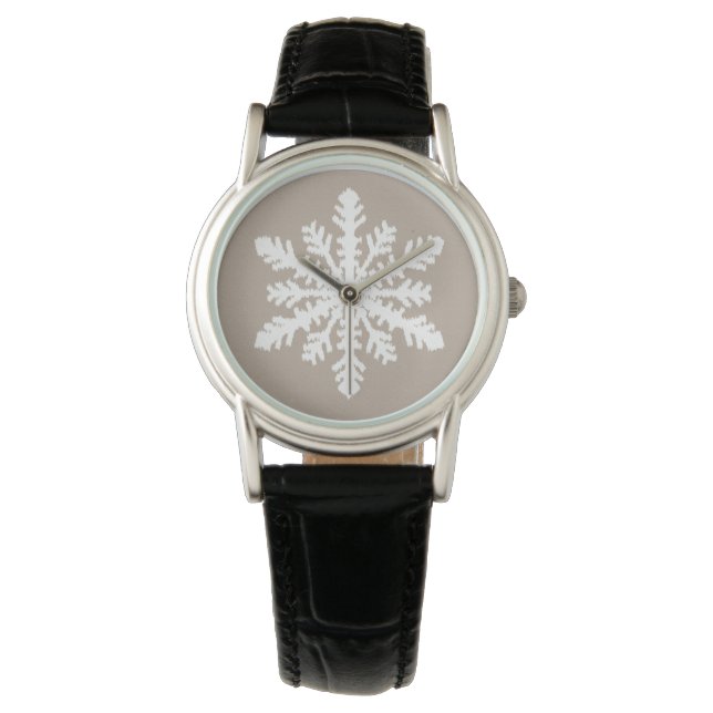 Montre Flocon de neige Ikat - Taupe tan et blanc (devant)