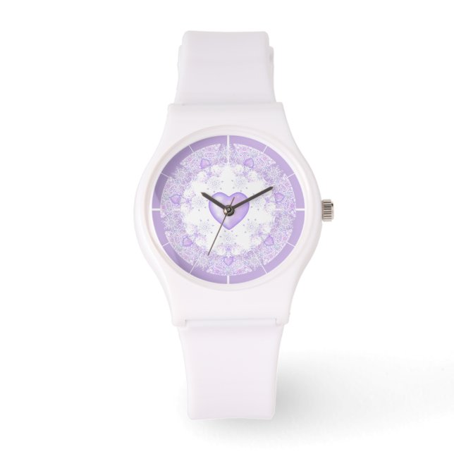 Montre flocon de neige violet clair et coeur étincelant (Recto)