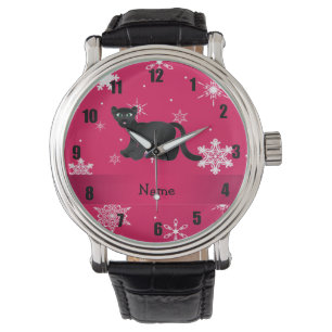 Montre Flocons de neige nommés personnalisés de rose de