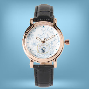 Montre Floral bleu bleu moderne Nom personnalisé