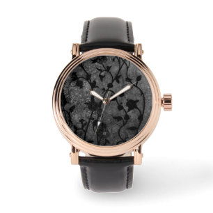 Montre Floral d'antiquité gothique noir et blanc