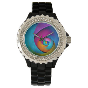 Montre Floral moderne Art Abstrait rose Bleu Motif #17