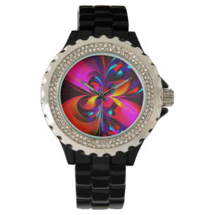 Montre Floral moderne Art Abstrait Rouge Bleu Motif #07