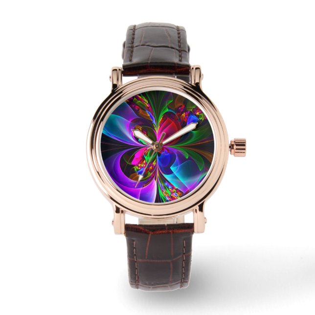 Montre Floral moderne Art Abstrait Rouge Bleu Motif #12 (Recto)