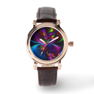 Montre Floral moderne Art Abstrait Rouge Bleu Motif #15