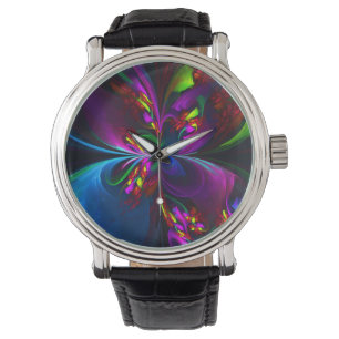 Montre Floral moderne Art Abstrait Rouge Bleu Motif #15