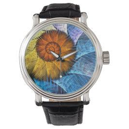 Montre Floral Orange Bleu Jaune Art Abstrait