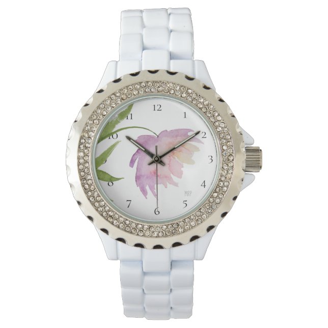 Montre *~* Floral Peony Aquarelle rose Lavande Populaire (devant)