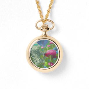 Montre Floral rose, bleu et blanc muet