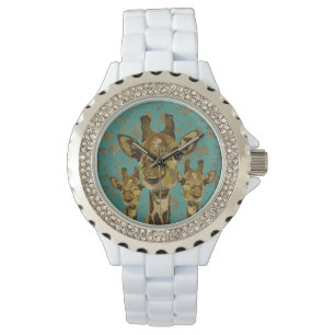 Montre florale de girafes de damassé d'or rétro