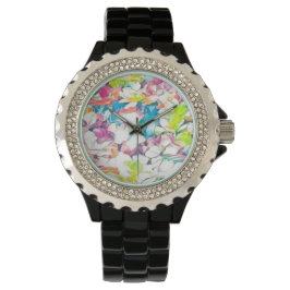 Montre florale noire avec effet flottant