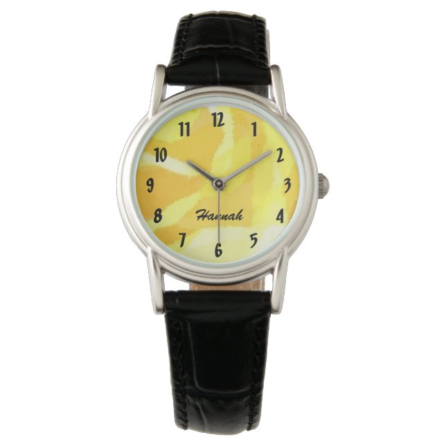 Montre Florale Rose Jaune avec nom personnalisé (devant)