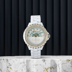 Montre Florale Turquoise or bleu personnalisé