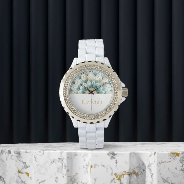 Montre Florale Turquoise or bleu personnalisé (Créateur téléchargé)