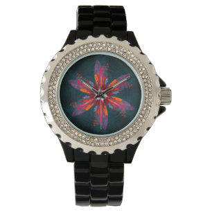 Montre Flore Mandala Flowers Orange Red Blue Abstract