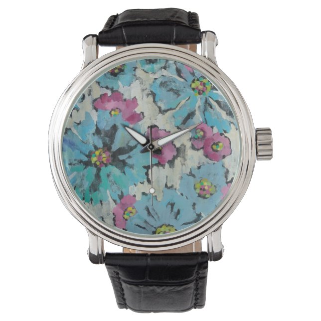 Montre Flore rose et bleu (devant)