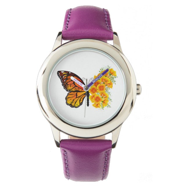Montre Flower Butterfly with Yellow California Poppy (devant)