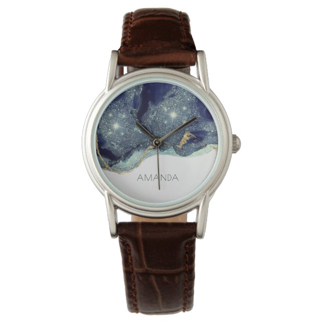Montre Fluide Abstrait d'alcool Encre or Parties scintill (devant)